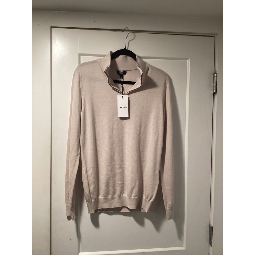 Reiss Blackhall Mens 100% Merino Wool Quarter Zip Sweater Oatmeal Stone S NWT